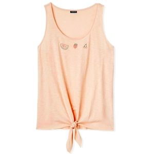 TORRID Blush Peach  Embroidered Fruit Top With Front Tie Knot Size 1X